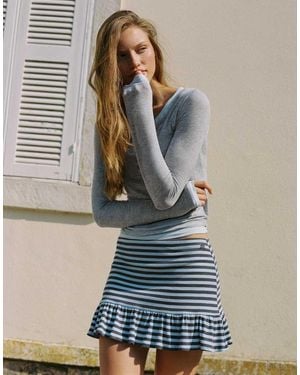 Pull&Bear Striped Ruffle Mini Skirt - Grey