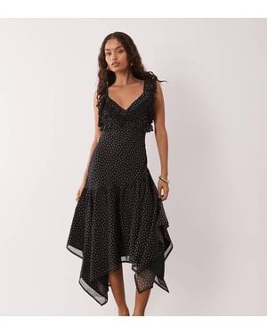 Miss Selfridge Ruffle Hanky Hem Chiffon Maxi Dress - Black