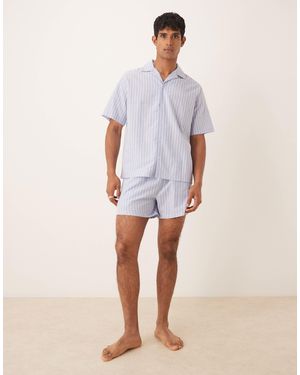 ASOS – pyjama-set aus blauem webstoff mit streifen - Grün