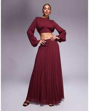 ASOS Dropped Waist Pleated Detail Maxi Skirt - Purple
