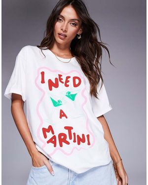 In The Style 'I Need A Martini' Slogan Oversized T-Shirt - White