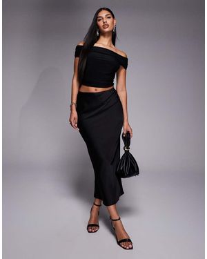 River Island Falda Larga Negra De Satén De - Azul