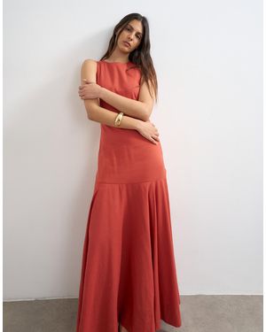 TOPSHOP Dropped Waist Full Circle Hem Midi Dress - Red