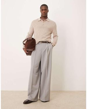 ASOS Pantaloni Eleganti A Fondo Super Ampio Chiaro Con Pieghe Sul Davanti - Grigio