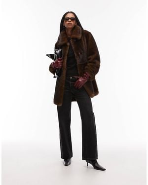 Mango Faux Fur Coat With Oversized Collar - Brown