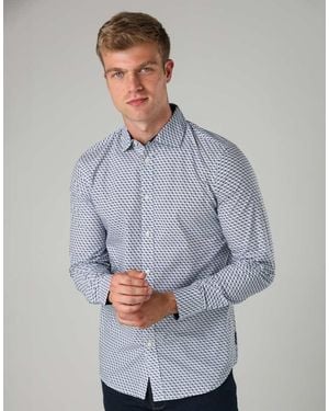 French Connection Cotton Long Sleeve Cube-Design Shirt - Grey