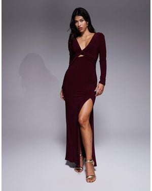 ASOS Plunge Long Sleeve Twisted Maxi Dress - Purple