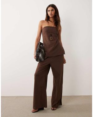 BRONZE SNAKE Conjunto Chocolate De Pantalones Y Top Con Escote Palabra De Honor De Algodón Nora De - Marrón