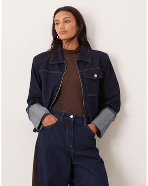 ASOS Turn Back Distressed Cuff Shoulder Pad Jacket - Blue