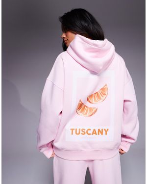Kaiia Sweat à capuche d'ensemble oversize à logo brodé et orange et tuscany au dos - pastel - Rose