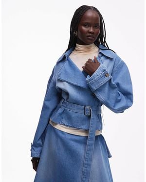 ASOS Oversized Cropped Trench Denim Jacket - Blue