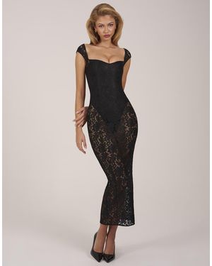 Oh Polly Lace Sweetheart Neck Cap Sleeve Mesh Maxi Dress - Natural