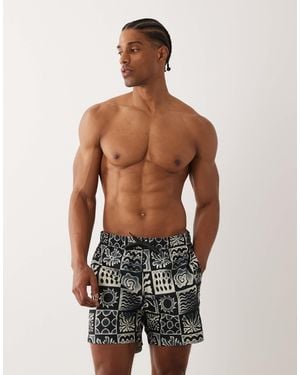 Only & Sons – badeshorts mit blockprint - Grün