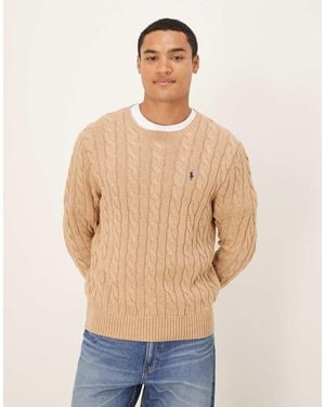Polo Ralph Lauren Jersey Tostado De Manga Larga Con Logo De Icono De Punto De Ochos De - Azul