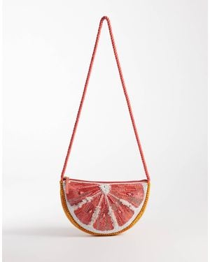 Accessorize Beaded Grapefruit Crossbody Bag - Red