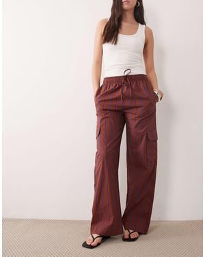 Mango 100% Cotton Utility Straight Tie Waist Pants - Brown