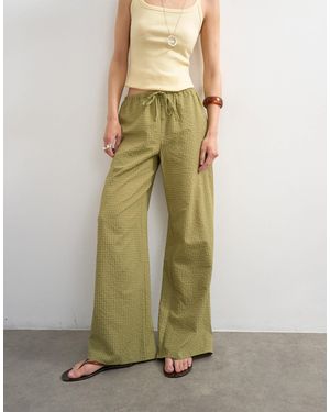 TOPSHOP Crinkle Check Drawcord Trouser - Green