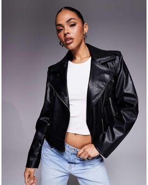 River Island Boxy Faux Leather Biker Jacket - Grey
