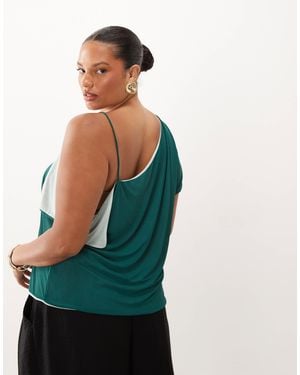 ASOS Asos Design Curve Double Layer Contrast Mesh Asymmetric Tank Top - Blue