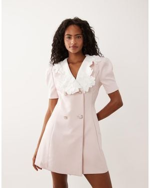 Sister Jane Exclusive Contrast Collar Button Detail Mini Dress - Natural