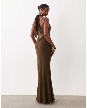 ASOS Gestrikte Maxi Jurk Met Halternek - Groen