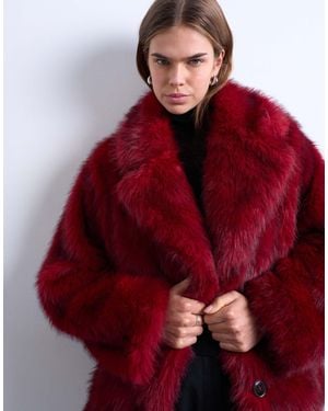 TOPSHOP Faux-fur Short Jacket With Buttons - Red