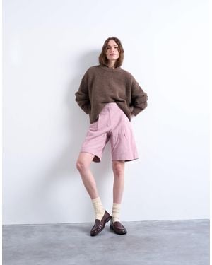 TOPSHOP Premium Real Suede Longline Shorts - Pink