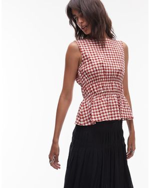 ARKET Top A Cuadros Naranja Tostado Y Cuerpo Fruncido De - Rojo