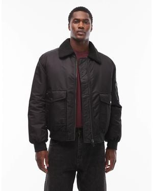 ASOS Oversized Bomber Jacket With Borg Fleece Collar - Blue