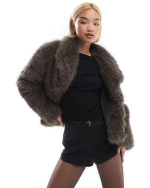 Finding Friday Tipped Long Pile Faux Fur Collar Detail Short Jacket - Black