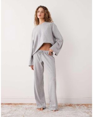 Weekday Pantalones De Estar Por Casa Gris Jaspeado De Talle Bajo Y Pernera Ancha De (Parte De Un Conjunto)