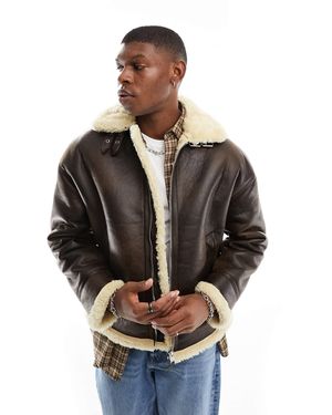 Bershka Faux Leather Aviator Jacket - Grey