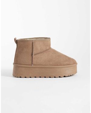 SEQWL Botas Bajas Color Moca Con Plataforma Plana-Marrón - Neutro