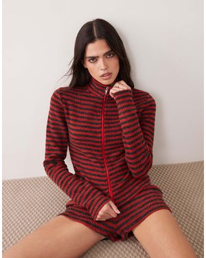 Lioness Apex - pull d'ensemble zippé en maille à rayures avec col cheminée - pourpre - Rouge