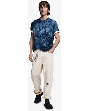 Desigual T-shirt manches courtes à motif mosaïque - Bleu