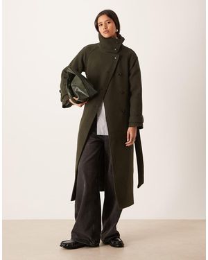 Gina Tricot Abrigo Semilargo Con Cinturón Y Detalle De Cuello Alzado De Lana De - Negro