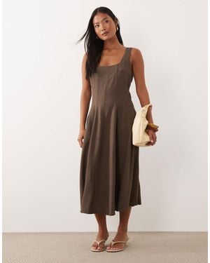 Vila Square Neck Linen-touch Midi Dress - Natural