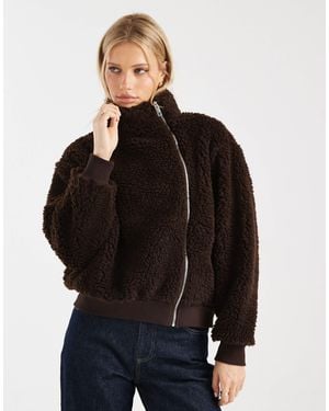 ASOS Funnel Neck Borg Jacket - Black