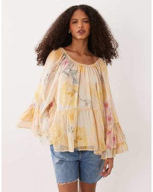 Y.A.S Blusa Bohémien Allacciata Sul Davanti Con Stampa Floreale Pastello