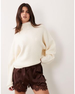 ASOS Batwing Funnel Neck Sweater - Natural