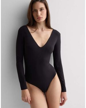 Intimissimi Long-Sleeved Bodysuit With V Neck - Black