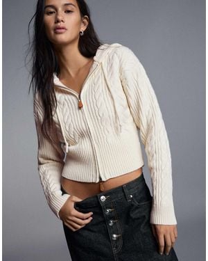Bershka Jacke mit kapuze und zopfmuster - Grau