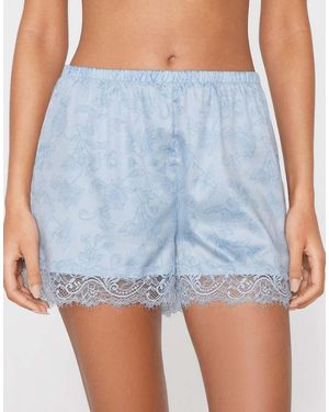 Tezenis Printed Satin And Lace Shorts - Blue