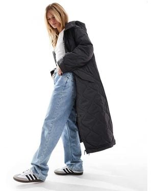 ASOS Longline Quilted Jacket With Hood - Blue