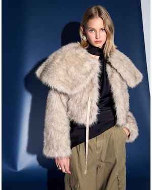 House Of Sunny Gaia Faux Fur Jacket With Detachable Sleeves And Cape - Blue