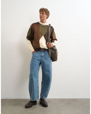 TOPMAN Relaxed Fit Diamond Cable Knit Sweater With Camo Design - Blue