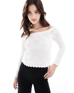 Hollister Off Shoulder Crochet Sweater - White