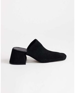 TOPSHOP Alberto Echt Leren Mule Met Brede Blokhak - Zwart