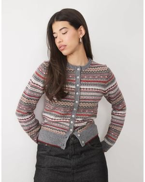 Nobody's Child Ditsy Wool Blend Round Neck Cardigan - Grey