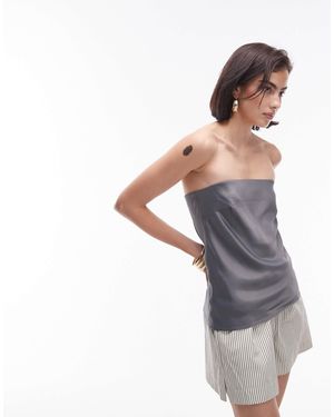 TOPSHOP – trägerloses longline-oberteil aus satin - Grau
